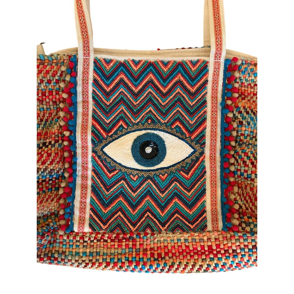 America & Beyond Evil Eye NWT Good Luck Tote Inside Pocket Snap Closure - Picture 7 of 9
